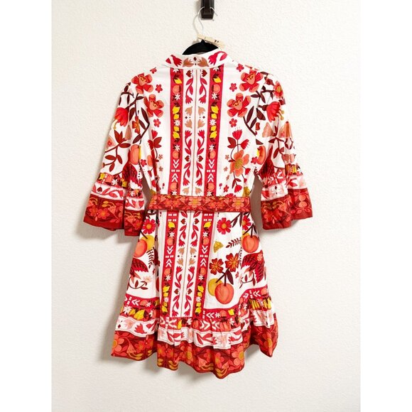 Farm Rio Womens Romantic Orchard Mini Dress Belted Red Floral Small - Picture 3 of 8